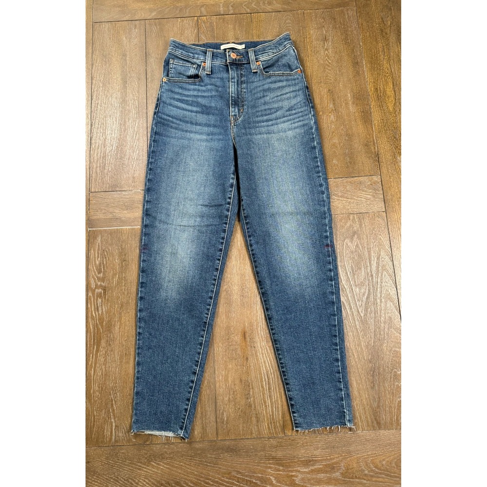 Levi's High Waisted Mom Jeans Women's 27 Blue Stretch Raw Hem Cropped
